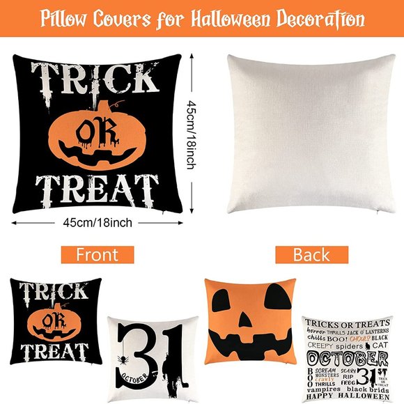 New 4pcs Pack 18"x18" Halloween Decorative Throw Pillow Cases - Picture 4 of 9
